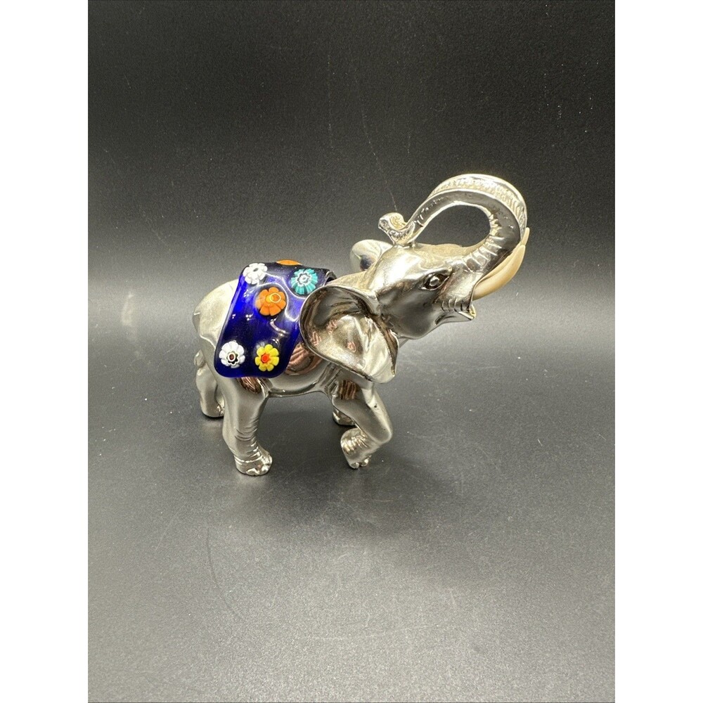 Elegant Elephant Silver Tone Figurine with Gorgeous Glass Detailed Designs